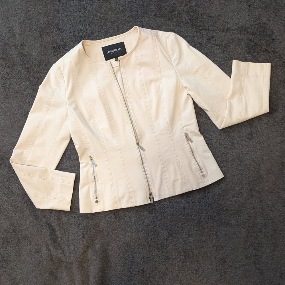 Lafayette 148 Lightweight Cream Zip Jacket, Size 0 - Picture 7 of 7